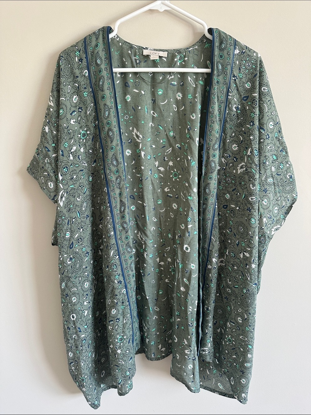 LOFT Green Floral Print Open-Front Women's Kimono